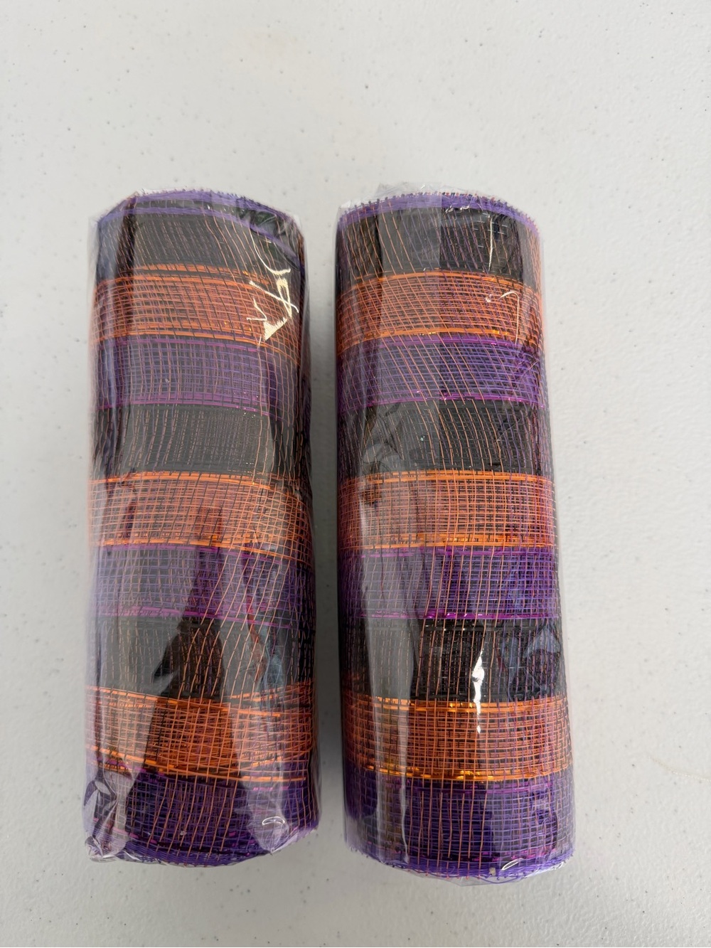 New lot of 2 Decorative Halloween Mesh Ribbon Roll - Purple and Orange